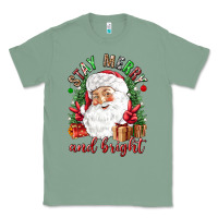 Sage Stay Merry and bright Christmas with santa Classic Tee - NancyCooperArtShop