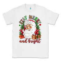 White Stay Merry and bright Christmas with santa Classic Tee - NancyCooperArtShop
