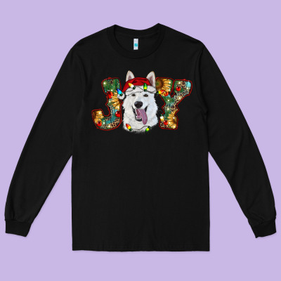 White Shepherd Christmas Joy Long Sleeve Tee Designed By Ranaportraitstore