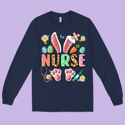Easter Nurse Bunny Long Sleeve Tee Designed By Artiststas