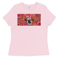 Bubblegum Pink easter heifer with bunny ears and glasses license plate Ladies Tee - Artiststas