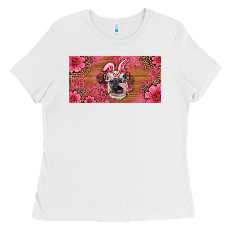 Easter Heifer With Bunny Ears And Glasses License Plate Ladies Tee by Artiststas | Teevron