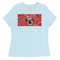 Baby Blue easter heifer with bunny ears and glasses license plate Ladies Tee - Artiststas