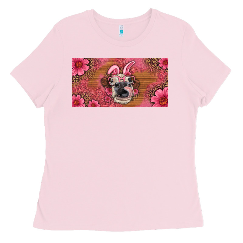 Easter Heifer With Bunny Ears And Glasses License Plate Ladies Tee by Artiststas | Teevron
