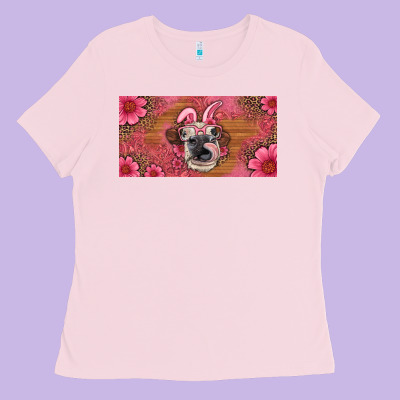 Easter Heifer With Bunny Ears And Glasses License Plate Ladies Tee Designed By Artiststas