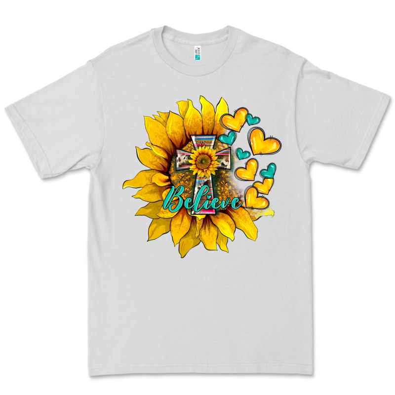 Western Sunflower  Cross Believe Premium Tee by BarkalooDesign | Teevron