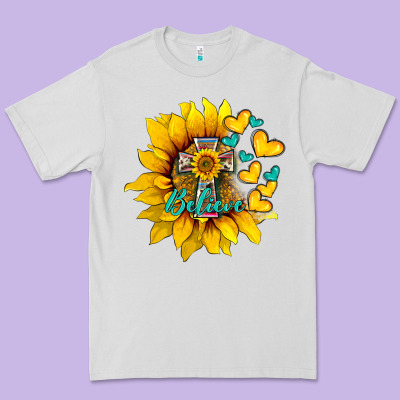 Western Sunflower  Cross Believe Premium Tee Designed By Barkaloodesign