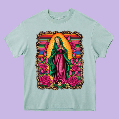 Our Lady Of Guadalupe Serape Background Heavy Core Tee Designed By Artiststas