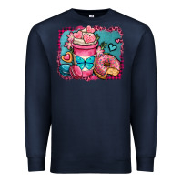 Navy valentines day coffee cup and sweets Premium Sweatshirt - OliviaCreatesArt