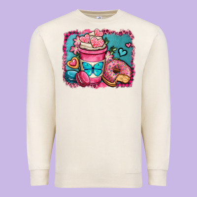 Valentines Day Coffee Cup And Sweets Premium Sweatshirt Designed By Oliviacreatesart