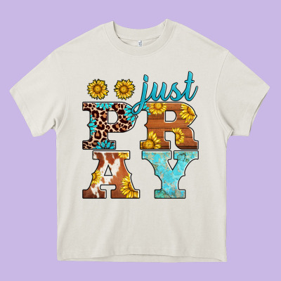 Just Pray Western Sunflowers Heavy Core Tee Designed By Adodesignshop