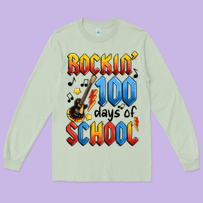 Rockin' 100 Days Of School Long Sleeve Tee Designed By Artiststas