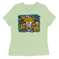Matcha longhorn bull skull western turquoise background Ladies Tee - Artiststas