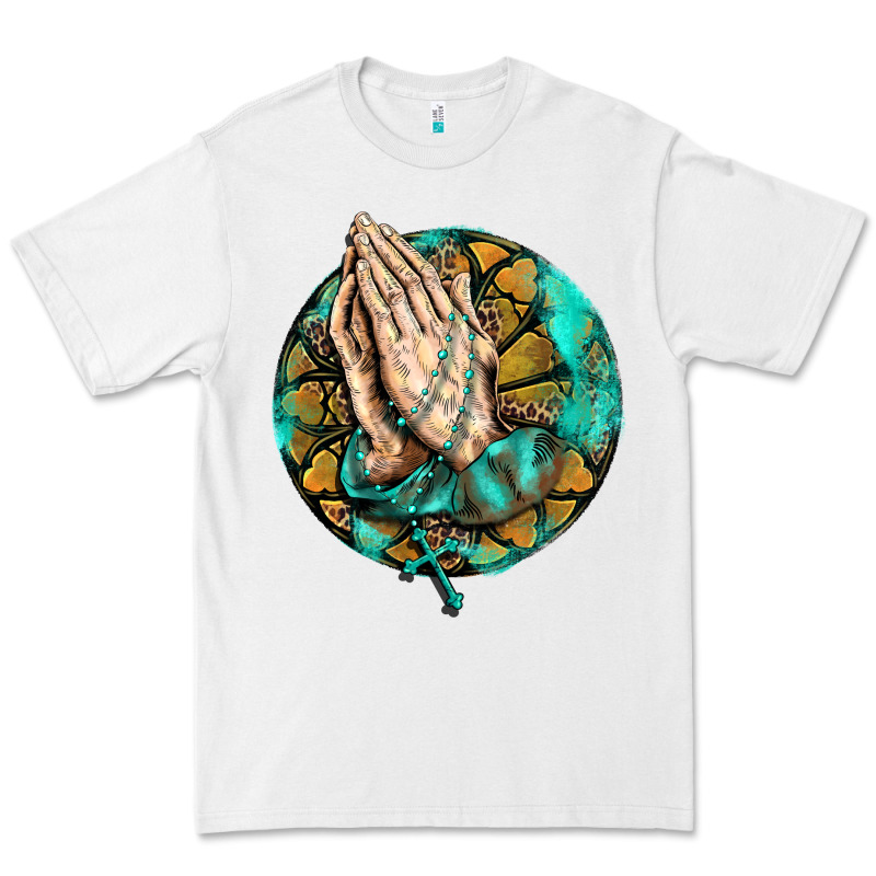 Western Praying Hands Prayer Rosary  Faith Cross Premium Tee by BarkalooDesign | Teevron