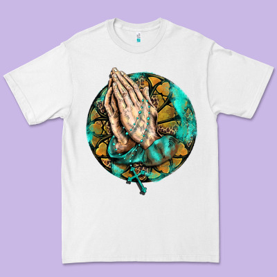 Western Praying Hands Prayer Rosary  Faith Cross Premium Tee Designed By Barkaloodesign