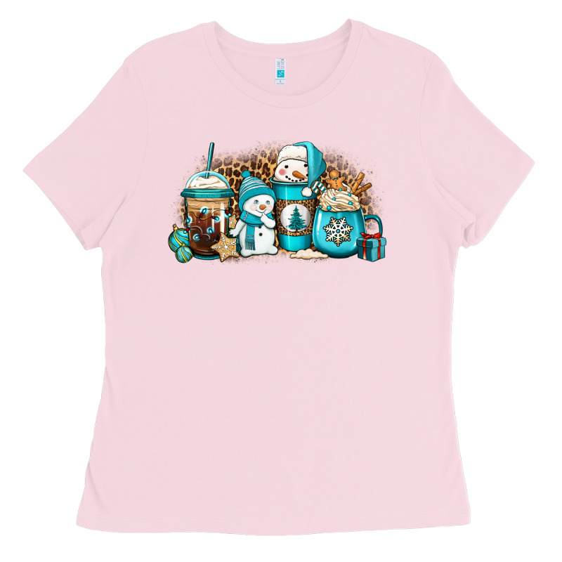 Winter Snowman Coffee Cups Ladies Tee by Jasminsmagicworld | Teevron