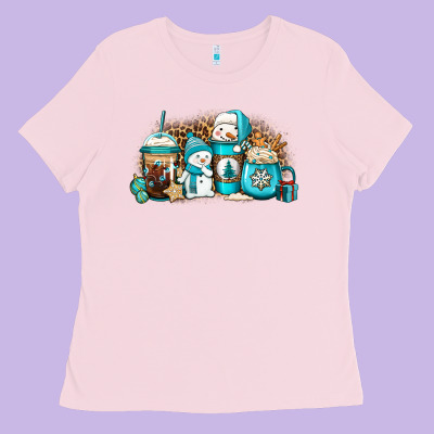 Winter Snowman Coffee Cups Ladies Tee Designed By Jasminsmagicworld