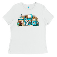 White winter snowman coffee cups Ladies Tee - Jasminsmagicworld