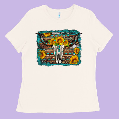 Longhorn Bull Skull Western Turquoise Background Ladies Tee Designed By Artiststas