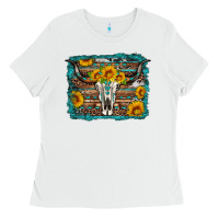 White longhorn bull skull western turquoise background Ladies Tee - Artiststas