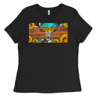 Black longhorn bull skull license plate Ladies Tee - Artiststas
