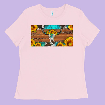 Longhorn Bull Skull License Plate Ladies Tee Designed By Artiststas