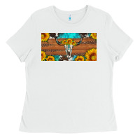 White longhorn bull skull license plate Ladies Tee - Artiststas