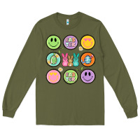 Army Green easter day smiley faces Long Sleeve Tee - Artiststas