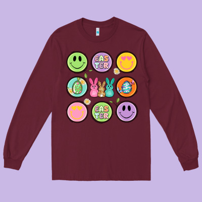 Easter Day Smiley Faces Long Sleeve Tee Designed By Artiststas