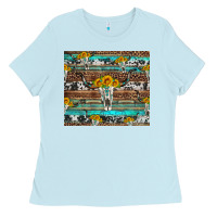 Baby Blue longhorn bull skull cowhide leopard turquoise Ladies Tee - Artiststas