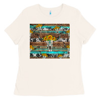 Bone longhorn bull skull cowhide leopard turquoise Ladies Tee - Artiststas
