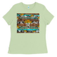 Matcha longhorn bull skull cowhide leopard turquoise Ladies Tee - Artiststas