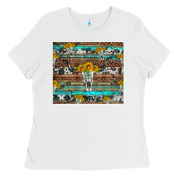 White longhorn bull skull cowhide leopard turquoise Ladies Tee - Artiststas
