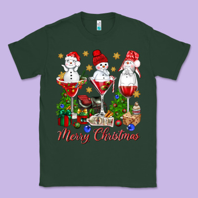 Merry Christmas Wine And Cocktails Classic Tee Designed By Nancycooperartshop