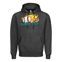 Charcoal Heather game day baseball leopard flames fireball Zipper Hoodie - HowdyJamesFarm