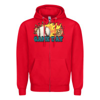 Red game day baseball leopard flames fireball Zipper Hoodie - HowdyJamesFarm