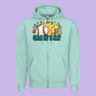 Game Day Baseball Leopard Flames Fireball Zipper Hoodie Designed By Howdyjamesfarm
