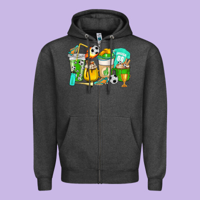 Football Coffee Cups Zipper Hoodie Designed By Howdyjamesfarm