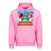 Fuchsia Pink 1st Grade Level Unlocked Urban Hoodie - CowhideDigitalArt