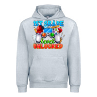 Heather Grey 1st Grade Level Unlocked Urban Hoodie - CowhideDigitalArt