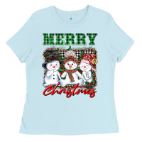 Baby Blue merry christmas snowman Ladies Tee - AdoDesignShop