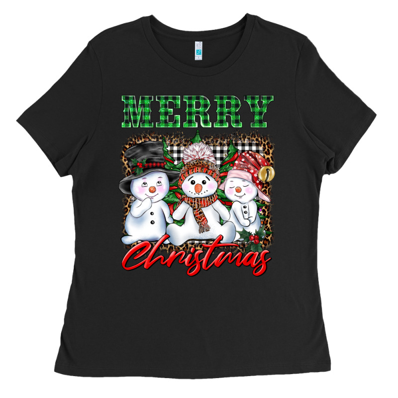 Merry Christmas Snowman Ladies Tee by AdoDesignShop | Teevron