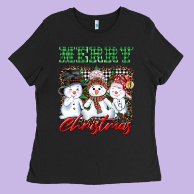Merry Christmas Snowman Ladies Tee Designed By Adodesignshop