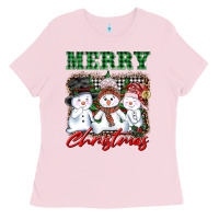 Bubblegum Pink merry christmas snowman Ladies Tee - AdoDesignShop