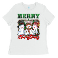 White merry christmas snowman Ladies Tee - AdoDesignShop