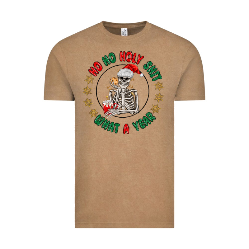 Ho Ho Holly Shit Skeleton Santa Vintage Tee by MaliasSmallBusiness | Teevron