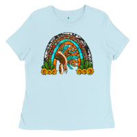 Baby Blue indian headdress cactus and sunflowers rainbow Ladies Tee - Artiststas