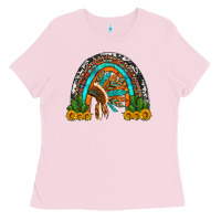 Bubblegum Pink indian headdress cactus and sunflowers rainbow Ladies Tee - Artiststas