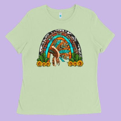 Indian Headdress Cactus And Sunflowers Rainbow Ladies Tee Designed By Artiststas