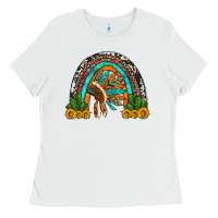 White indian headdress cactus and sunflowers rainbow Ladies Tee - Artiststas